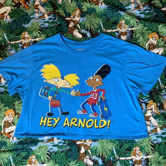 🎄🔥🏈Nickelodeon Hey Arnold Football Head Short Sleeve Cropped T-Shirt - Picture 2 of 7